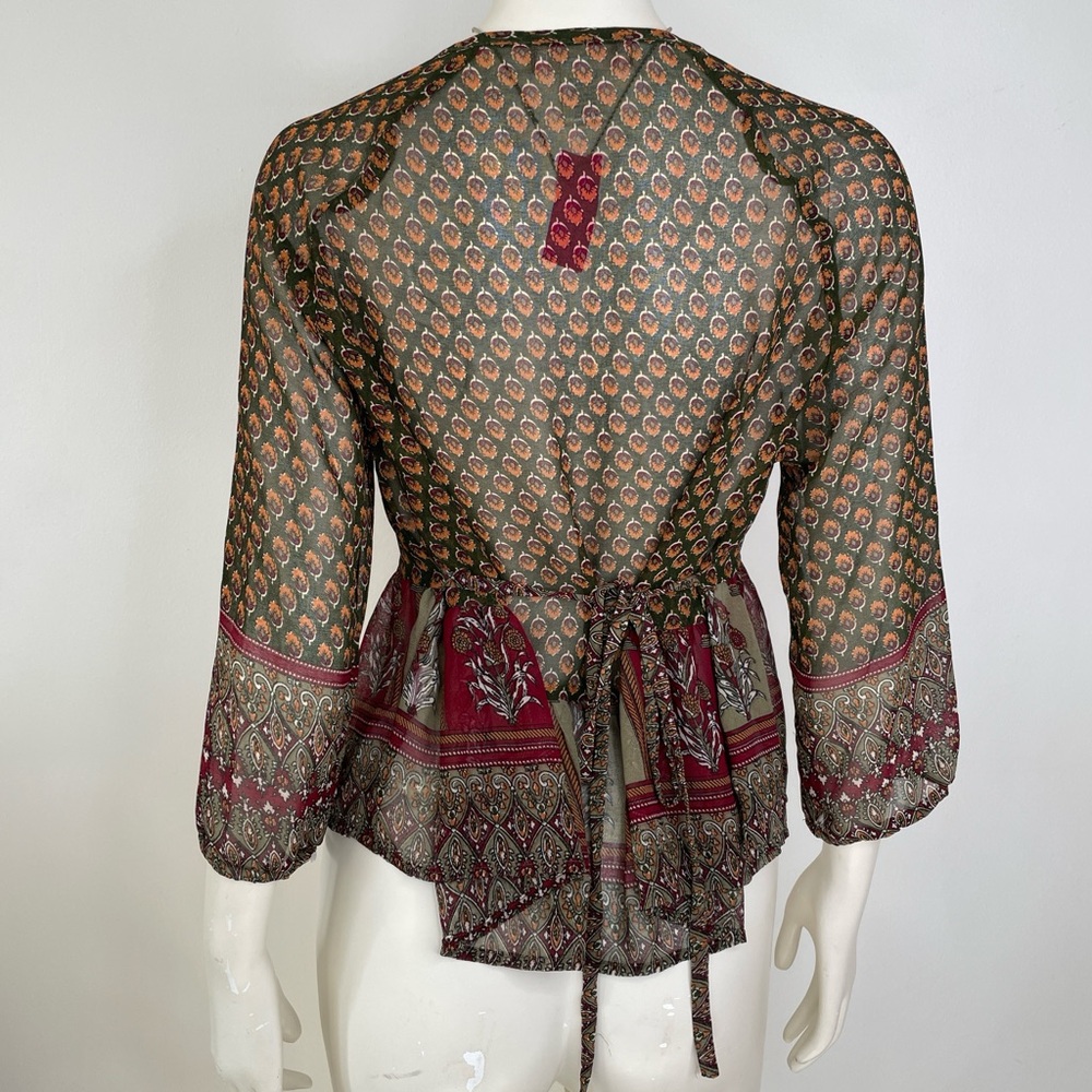 Band of Gypsies Vintage Sheer Paisley Boho Peplum Multicolor Blouse - Picture 8 of 8